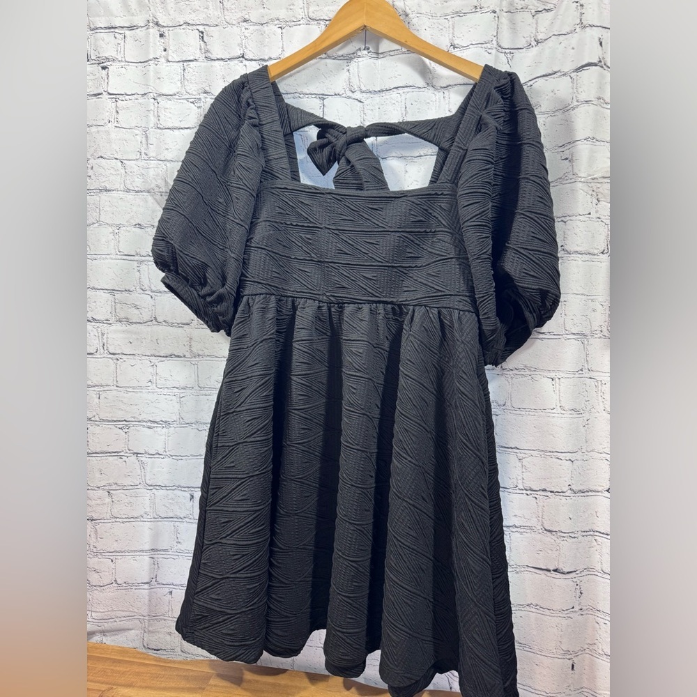 Free People Black Textured Dress with Bow Back EUC